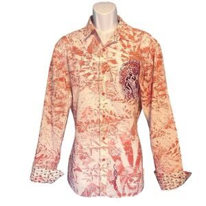 Ed Hardy By Christian Audigier Y2K Men's LKS Flocked Button Down Shirt Large